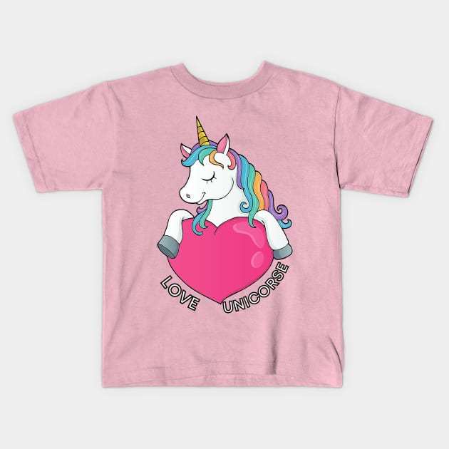 Love unicorse Kids T-Shirt by Berujung Harmony